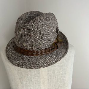 Vintage Stetson Brown Tweed Fedora Hat with Autumnal Specks and Braided Band